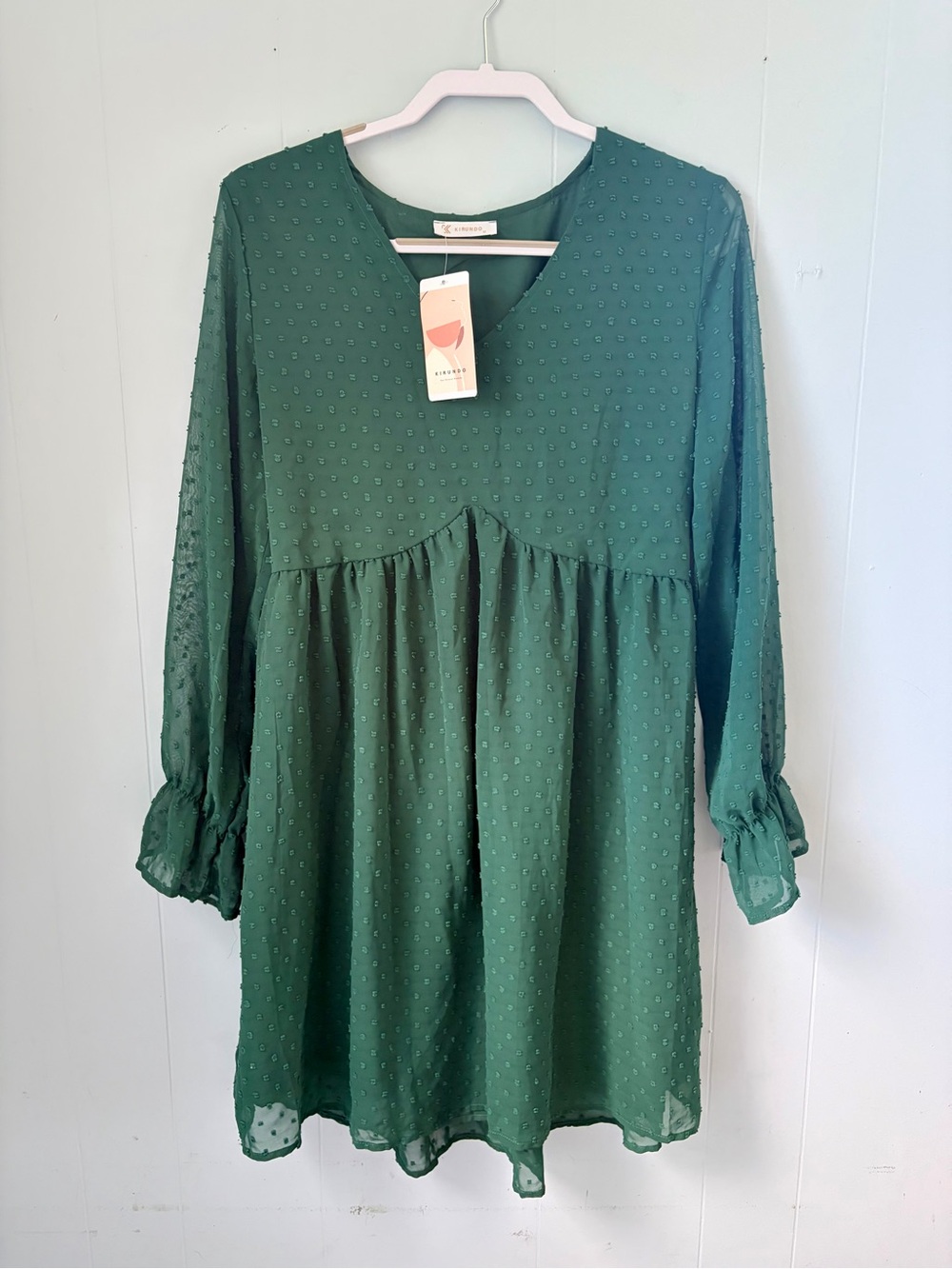 Textured Forest Green Babydoll Midi Dress - Kirundo M